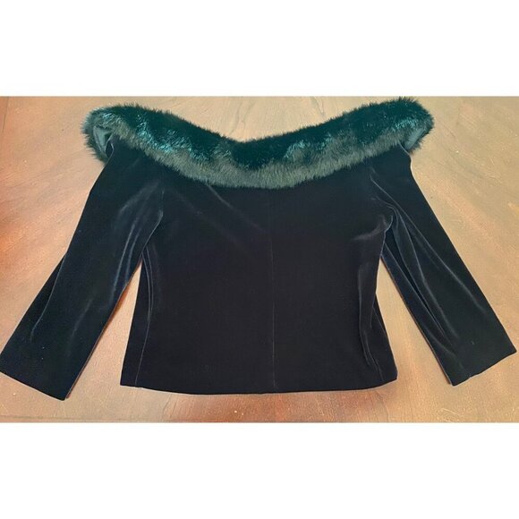 Vintage Patra Off The Shoulder Faux Fur Trim Stretch Velvet Top Size 10 - Picture 8 of 13